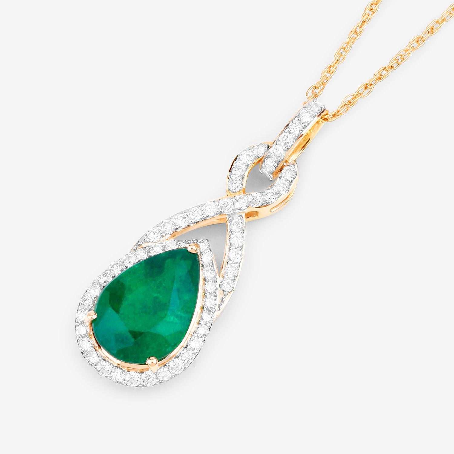 IGI Certified Zambian Emerald Pendant Necklace With Diamonds 1.75 Carats 14K In Excellent Condition For Sale In Aliso Viejo, CA