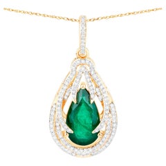 Collier pendentif émeraude de Zambie certifiée IGI avec diamants 2,71 carats et or 14 carats