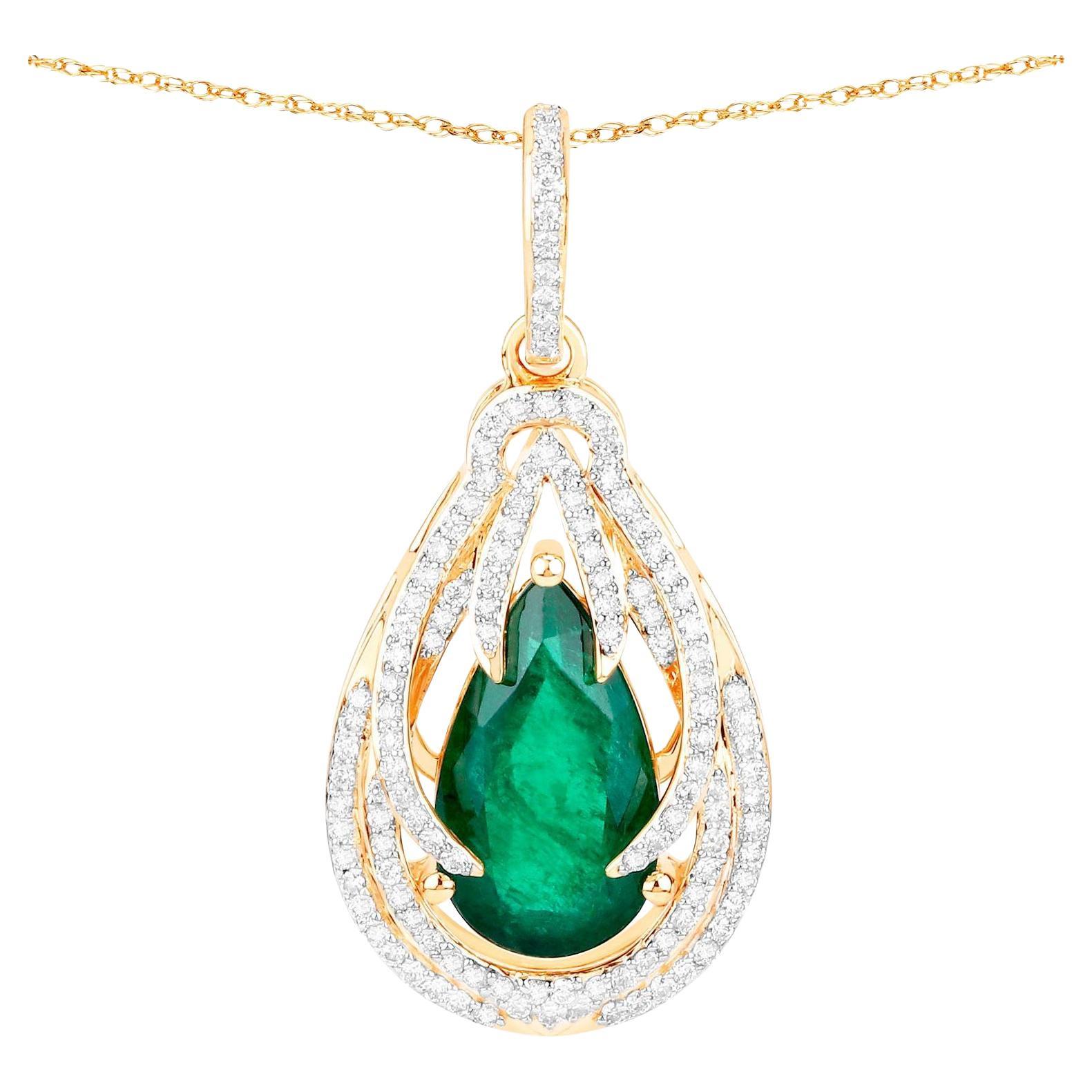IGI Certified Zambian Emerald Pendant Necklace With Diamonds 2.71 Carats 14K