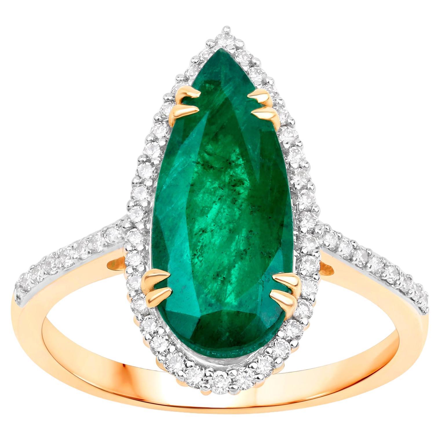 IGI Certified Zambian Emerald Ring With Diamonds 3.39 Carats 14K Yellow Gold For Sale