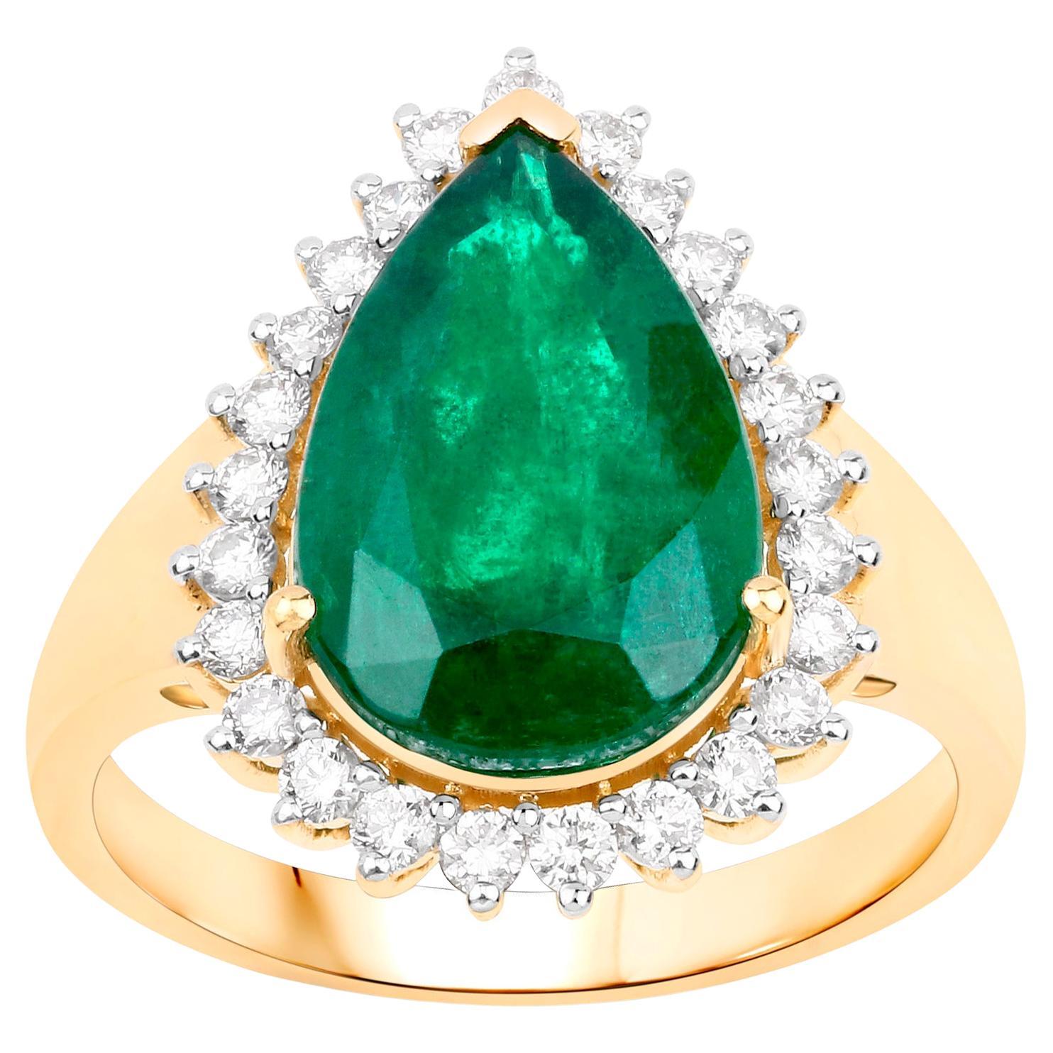 IGI Certified Zambian Emerald Ring With Diamonds 4.66 Carats 14K Yellow Gold