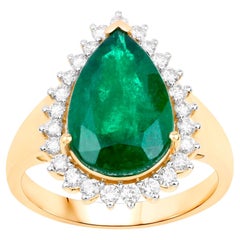 IGI Certified Zambian Emerald Ring With Diamonds 4.66 Carats 14K Yellow Gold