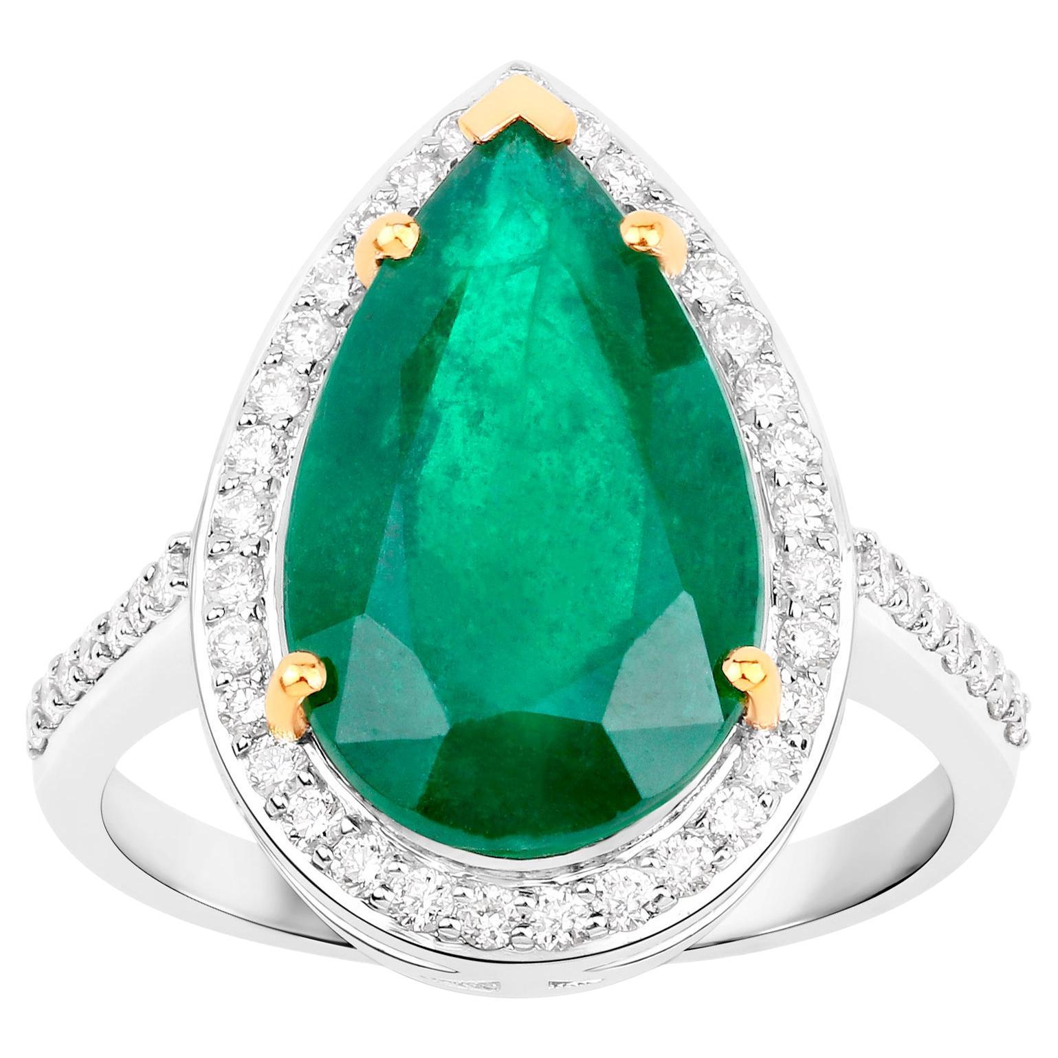 IGI Certified Zambian Emerald Ring With Diamonds 5.94 Carats 14K Gold For Sale