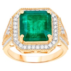 IGI Certified Zambian Emerald Ring With Diamonds 6.20 Carats 14K Yellow Gold IGI Certified Zambian Emerald Ring With Diamonds 6.20 Carats 14K Yellow Gold