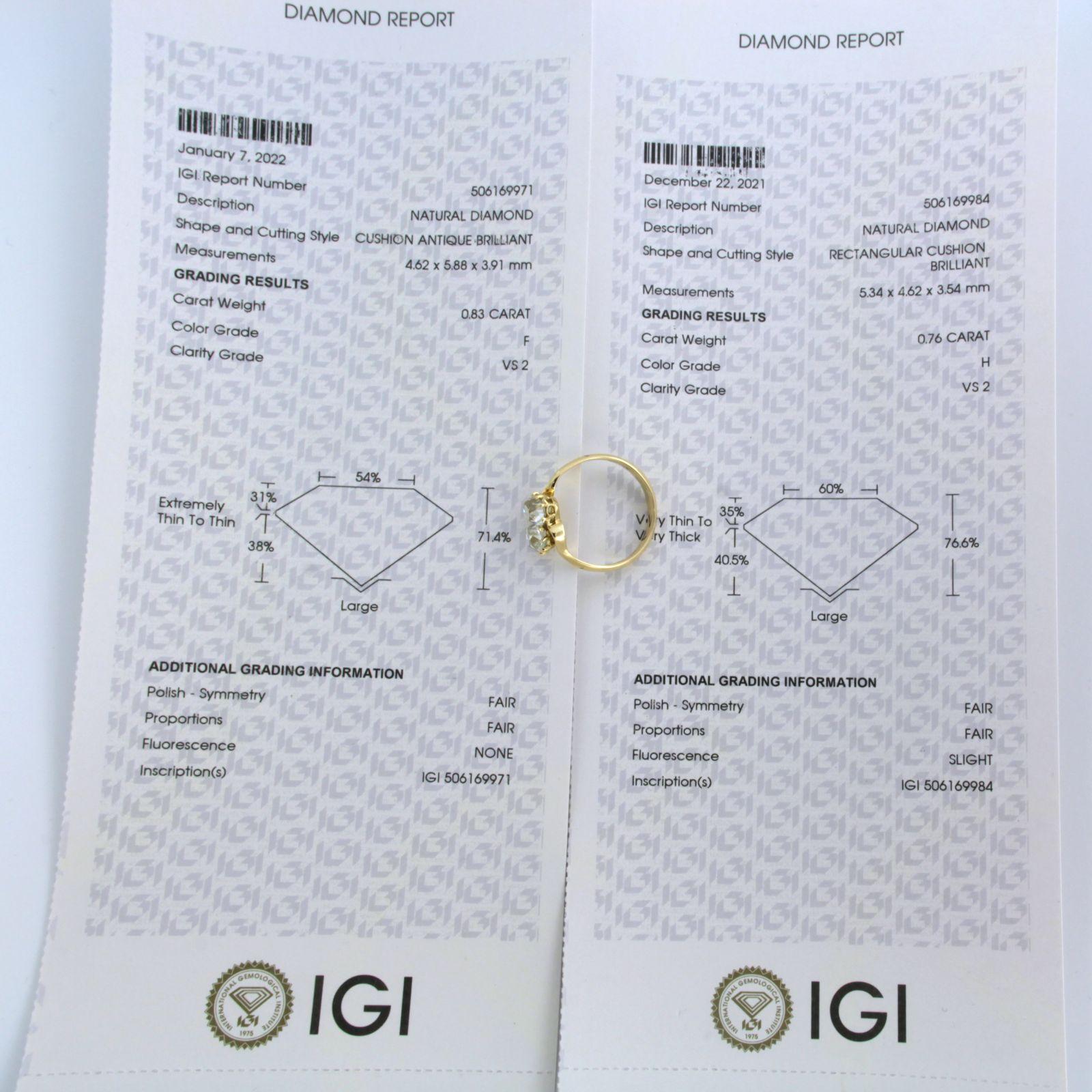 IGI Diamond report - 14k gold ring set with old mine cut diamonds up to 1.59ct 2