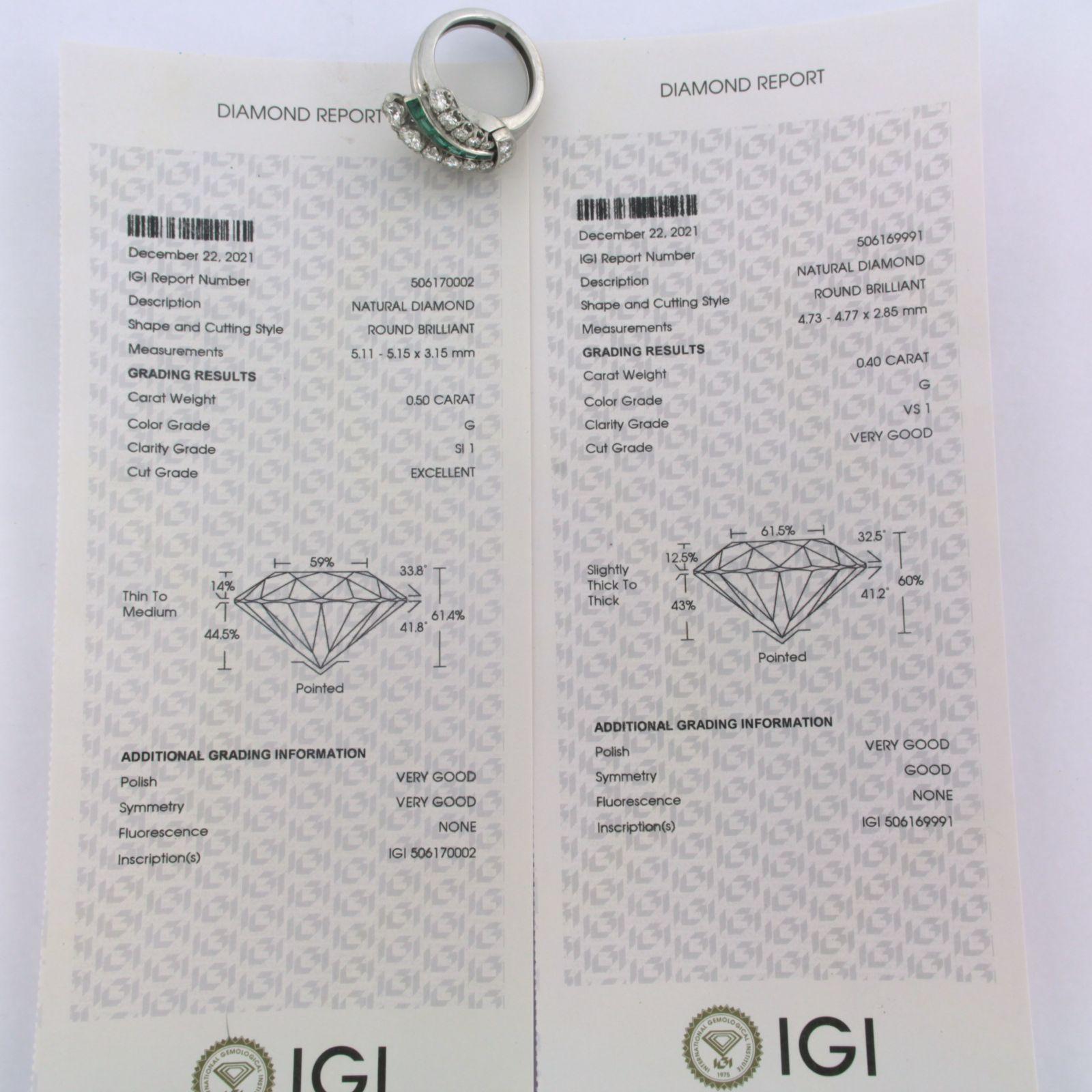 Rapport IGI en or blanc 18 carats avec émeraudes et diamants en vente 3