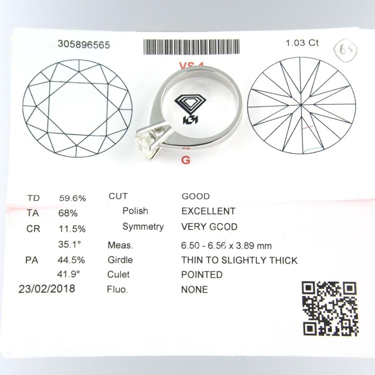 Moderno Anello solitario con diamante IGI e diamante taglio brillante fino a 1,03ct in oro 14k in vendita