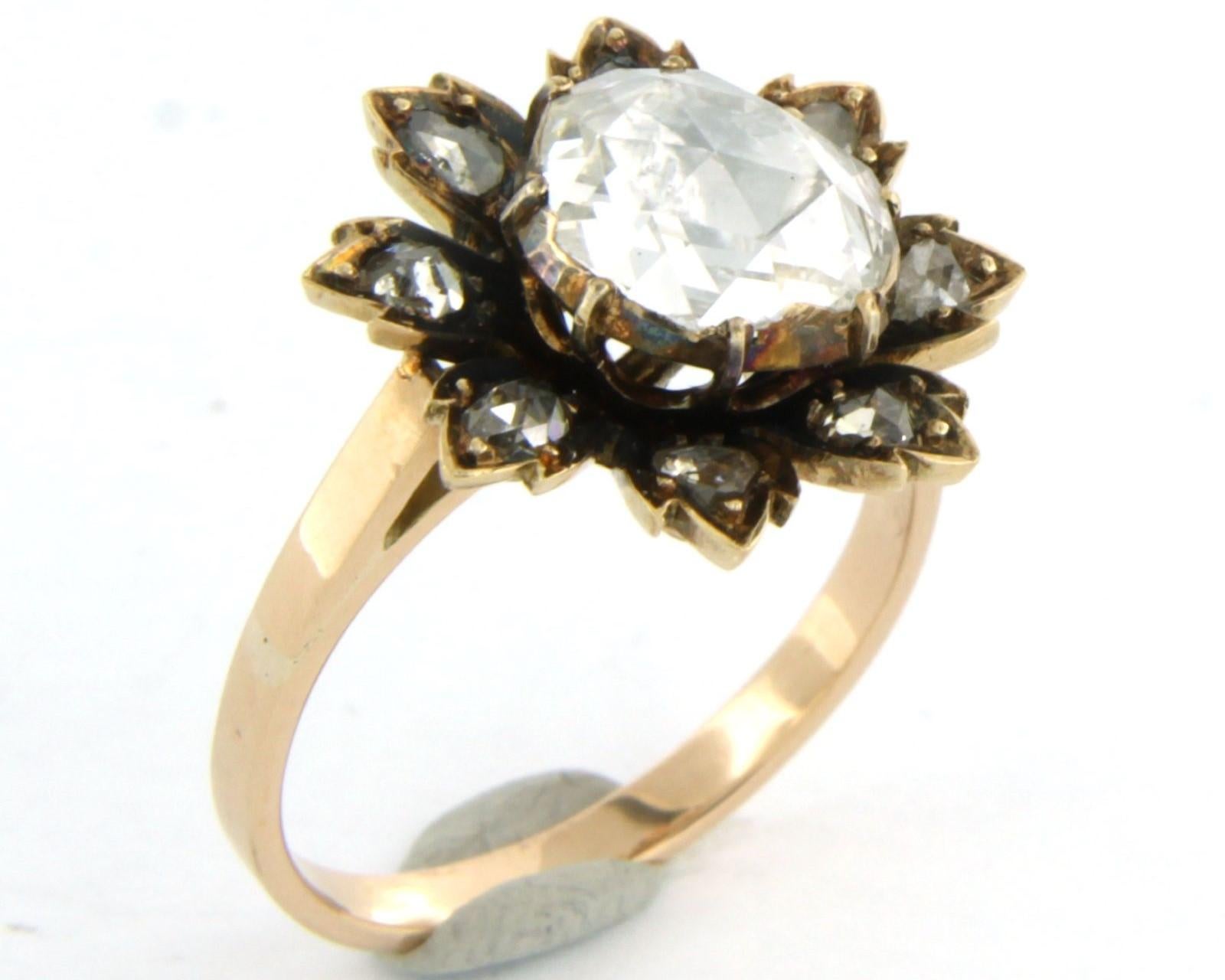 Early Victorian IGI JEWEL REPORT cluster ring set with diamonds up to 1.00ct 14k pink gold For Sale