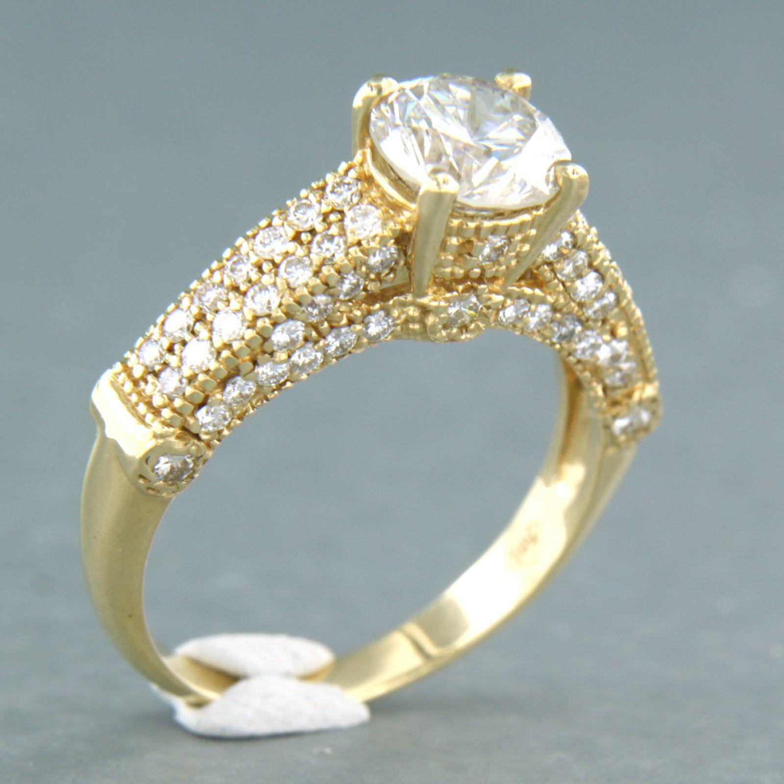 Modern IGI jewel report Ring with brilliant cut diamonds up to 1.80ct 14k yellow gold For Sale