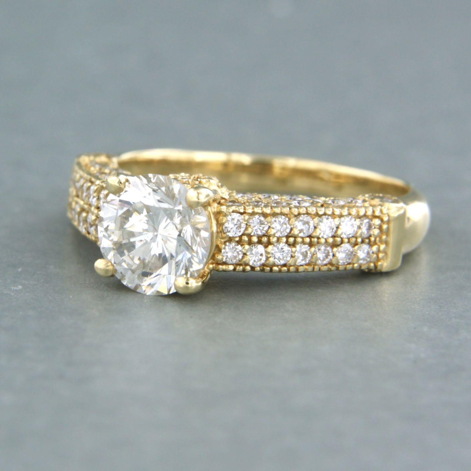Brilliant Cut IGI jewel report Ring with brilliant cut diamonds up to 1.80ct 14k yellow gold For Sale
