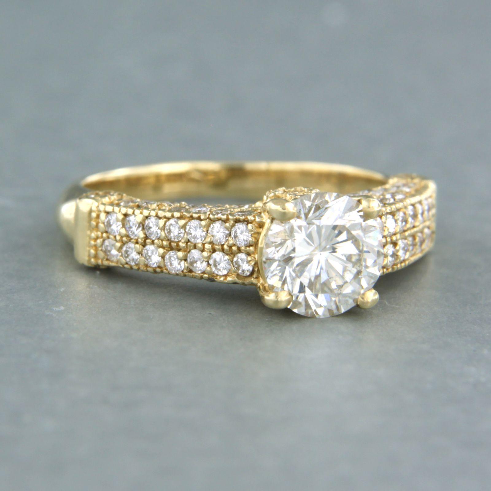 IGI jewel report Ring with brilliant cut diamonds up to 1.80ct 14k yellow gold In New Condition For Sale In The Hague, ZH