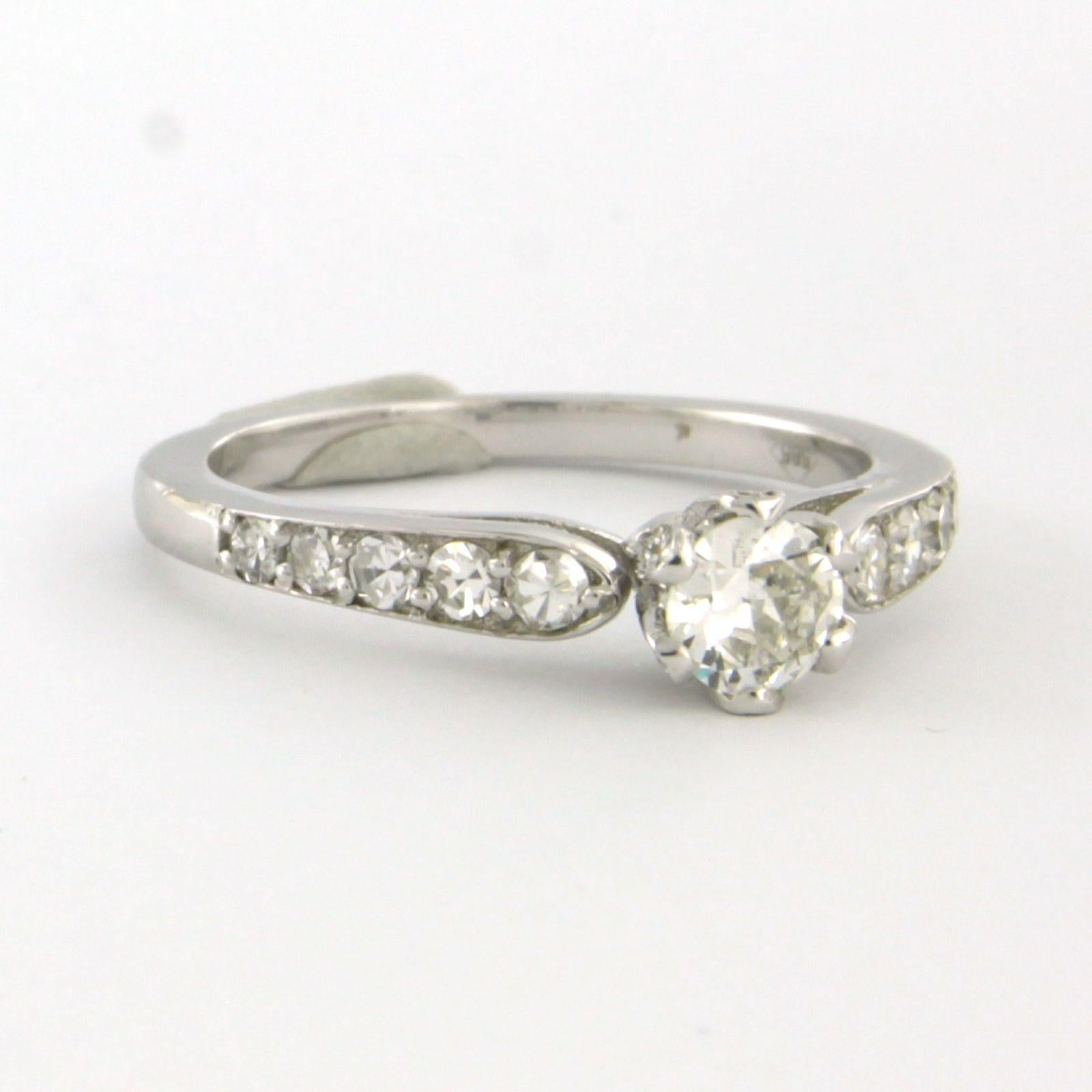 Art Nouveau IGI JEWELREPORT 14k gold ring with brilliant and single cut diamond up to 0.70ct For Sale