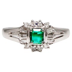 Bague de fiançailles en platine IGI 0.22 ct Colombia Emerald Antique Art Deco Style
