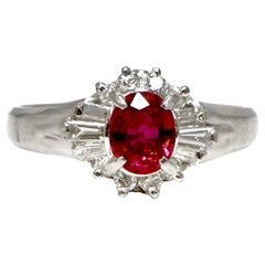 IGI Anillo de compromiso de platino de 0,43 ct Rubí rojo vivo estilo Art Decó antiguo
