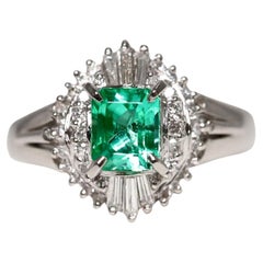 IGI Platinum 0.57 ct Colombia Emerald Antique Art Deco Style Engagement Ring