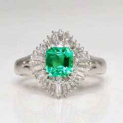 IGI Platin 0.59 ct Kolumbien Smaragd Antiker Art Deco Stil Verlobungsring