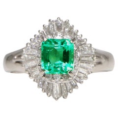 Bague de fiançailles en platine IGI 0.59 ct Colombia Emerald Antique Art Deco Style