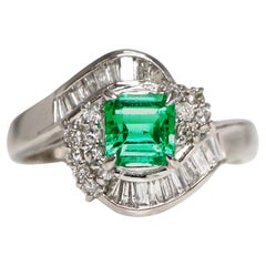 Bague de fiançailles en platine IGI 0.61 ct Colombia Emerald Antique Art Deco Style