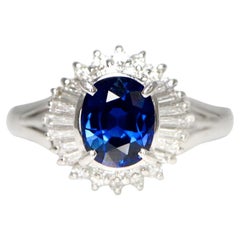 Anello di fidanzamento in platino IGI con zaffiro blu da 1,00 ct in stile antico Art Deco