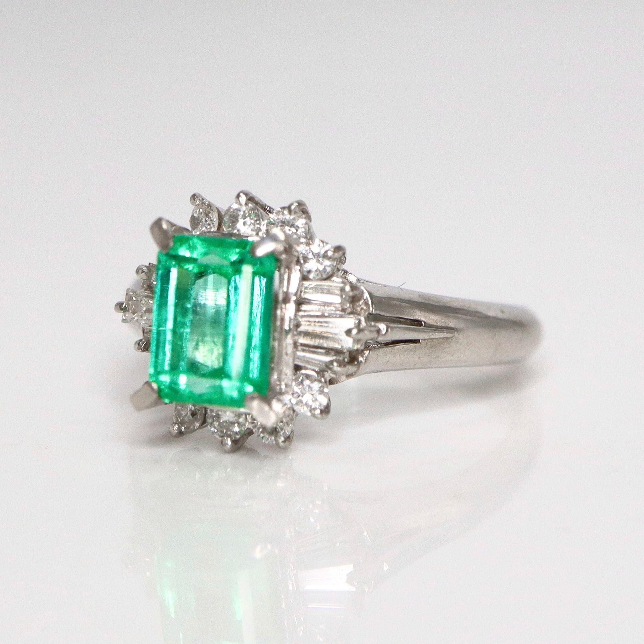 IGI Platin 1,15 ct Kolumbien Smaragd Antiker Art Deco Stil Verlobungsring (Zeitgenössisch) im Angebot