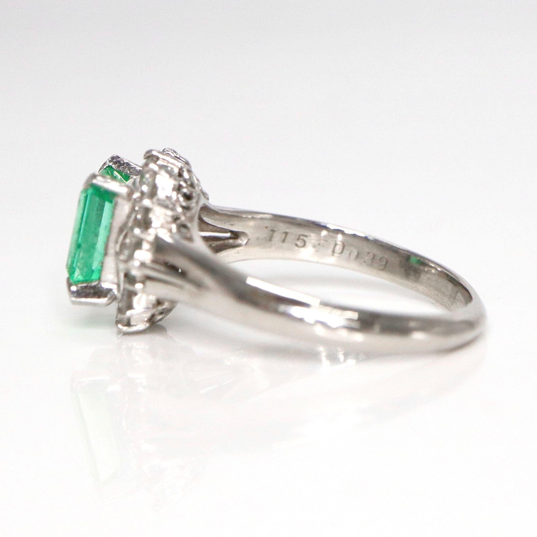 IGI Platin 1,15 ct Kolumbien Smaragd Antiker Art Deco Stil Verlobungsring Damen im Angebot