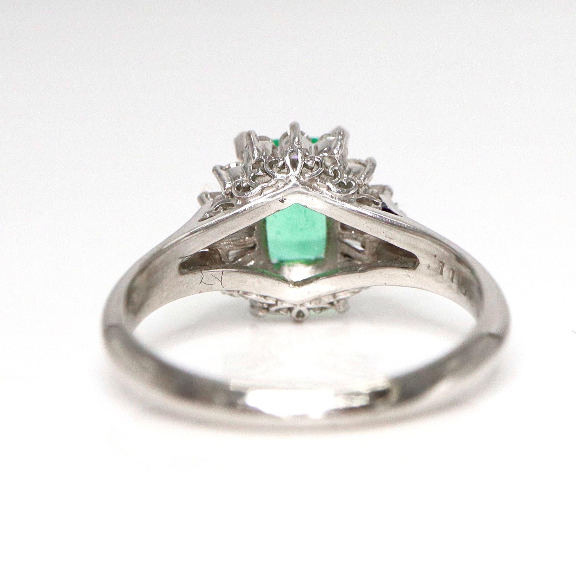 IGI Platin 1,15 ct Kolumbien Smaragd Antiker Art Deco Stil Verlobungsring im Angebot 1