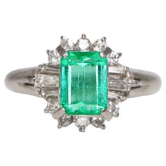 Bague de fiançailles en platine IGI 1.15 ct Colombia Emerald Antique Art Deco Style