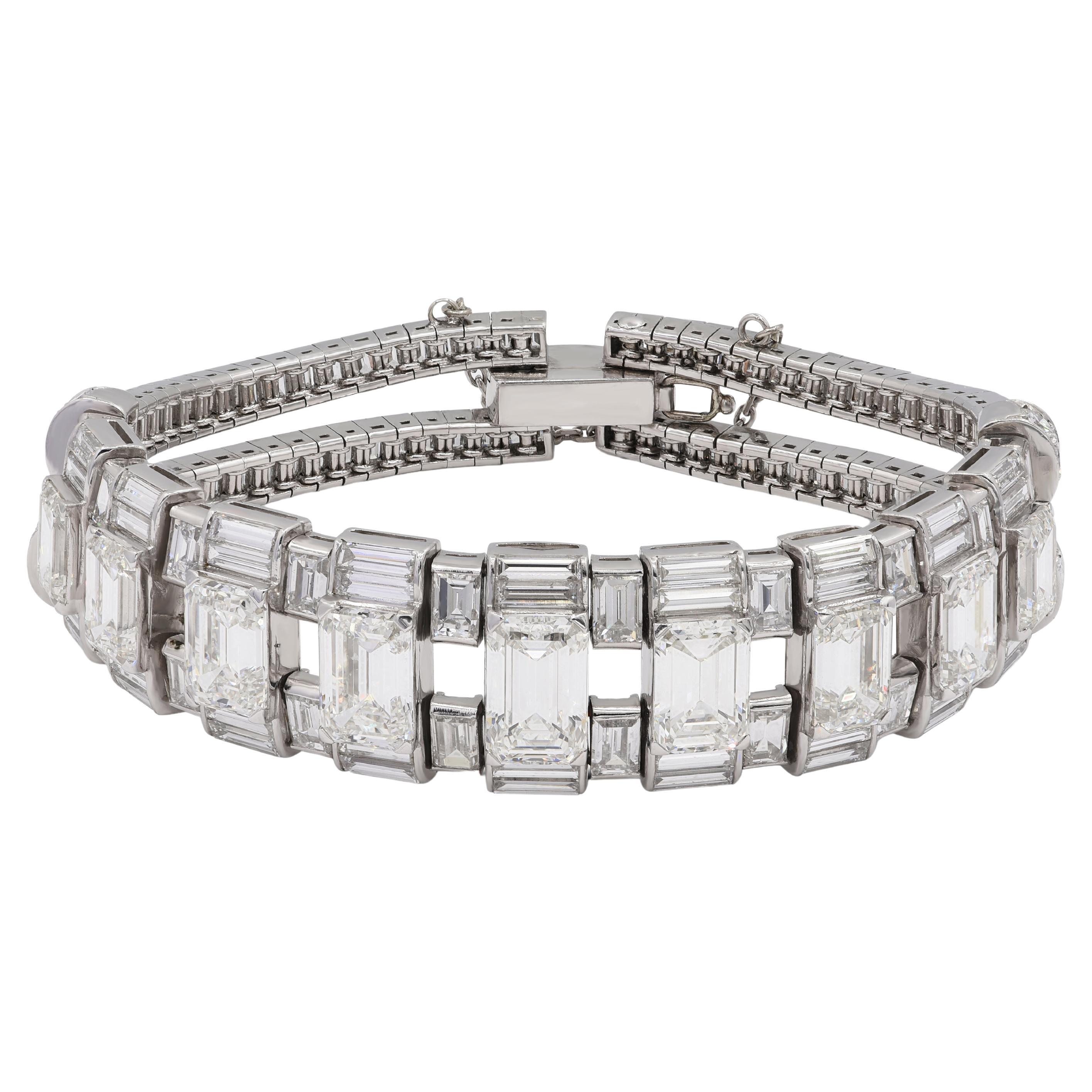 IGI Platinum Emerald Cut 32.2 Ct Diamond Bracelet to His Majesty Qaboos Bin Said For Sale