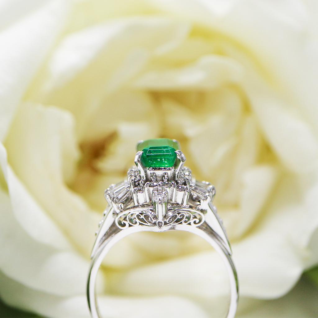 Women's *NRP*IGI PT900 1.45 Ct Vivid Emerald Diamond Antique Art Deco Engagement Ring