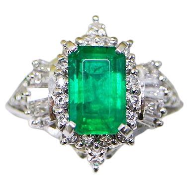 *NRP*IGI PT900 1.45 Ct Vivid Emerald Diamond Antique Art Deco Engagement Ring