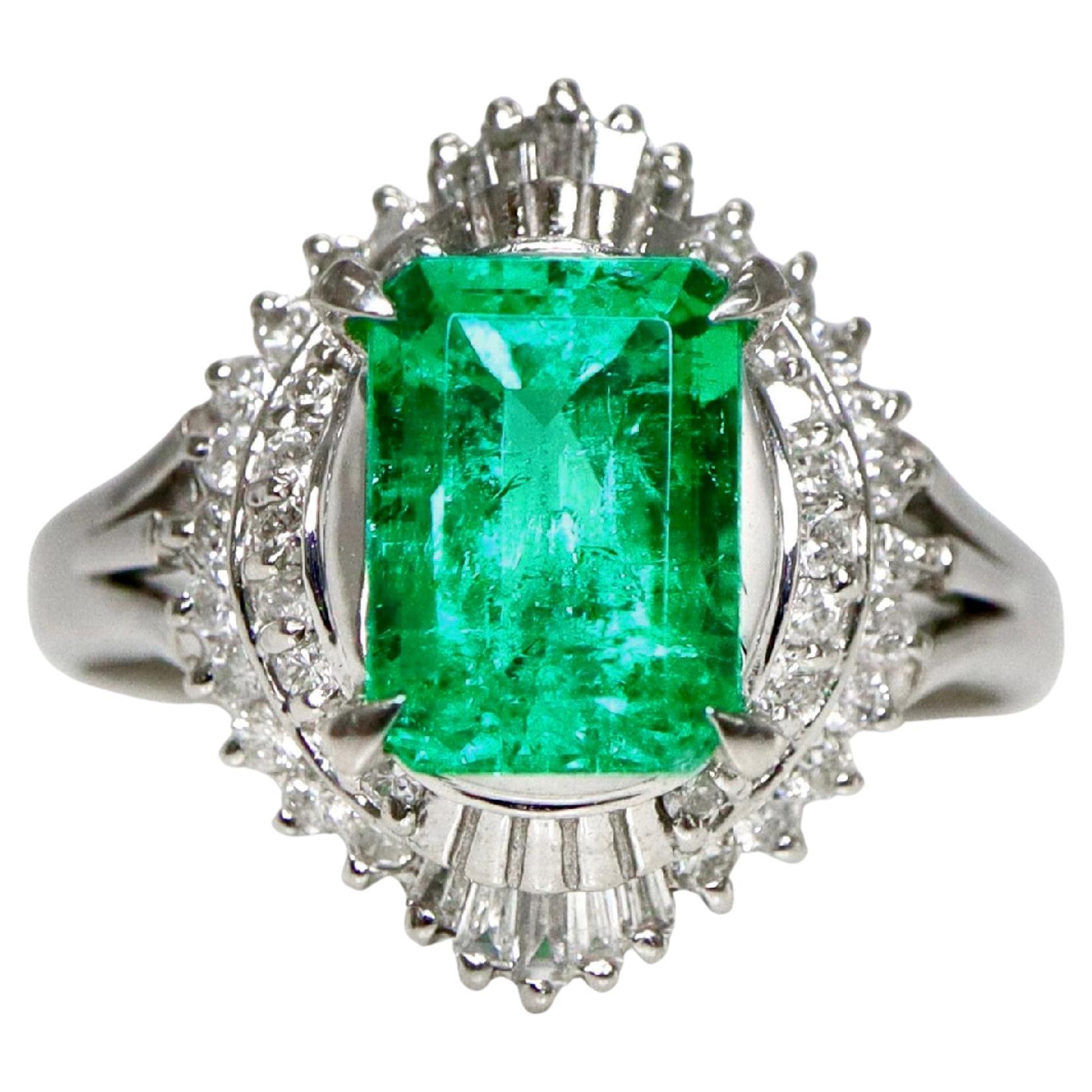 Anello di fidanzamento IGI PT900 1,63 ct Colombia Emerald Antique Art Deco Style