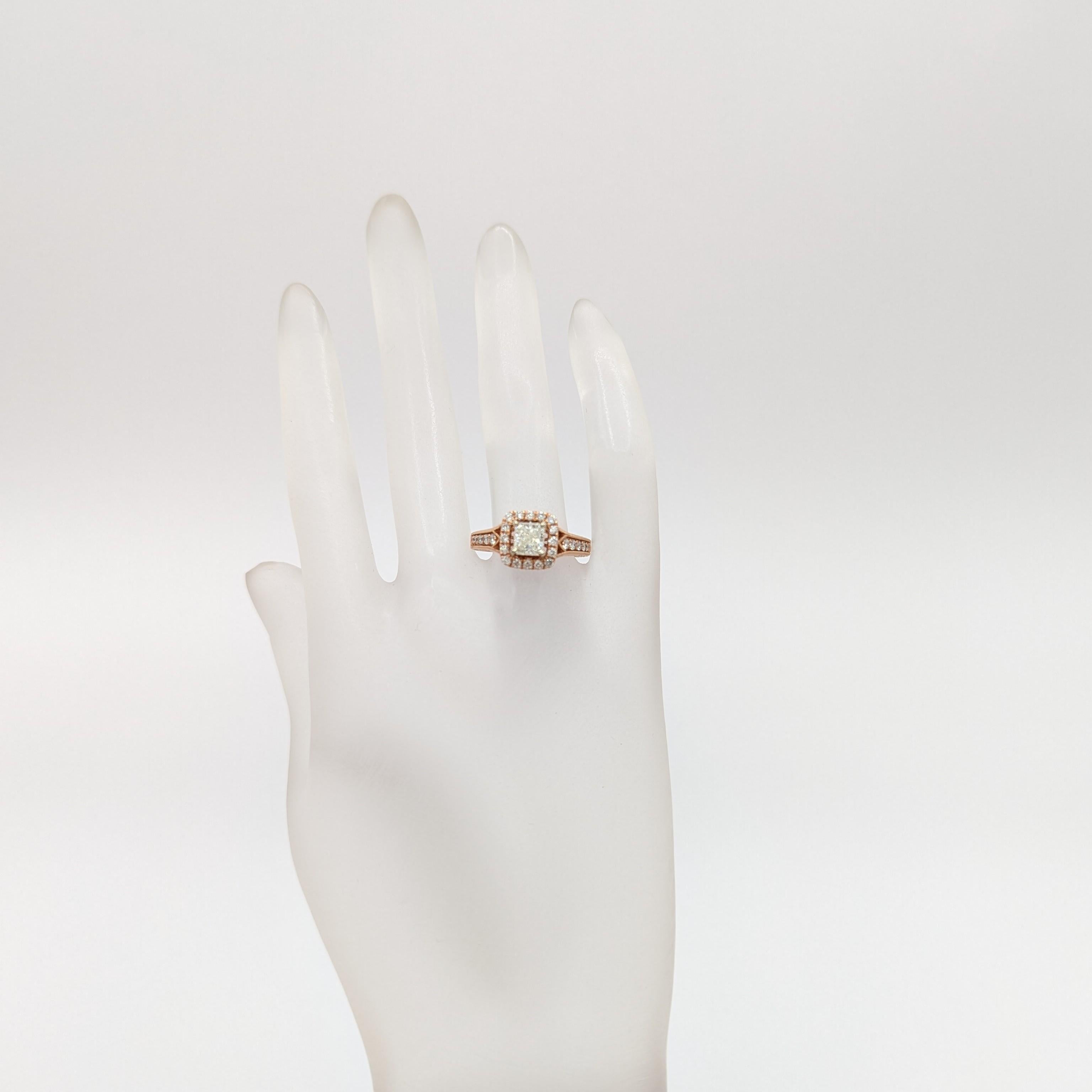 Radiant Cut IGI White Diamond Radiant Engagement Ring in 14K Rose Gold For Sale