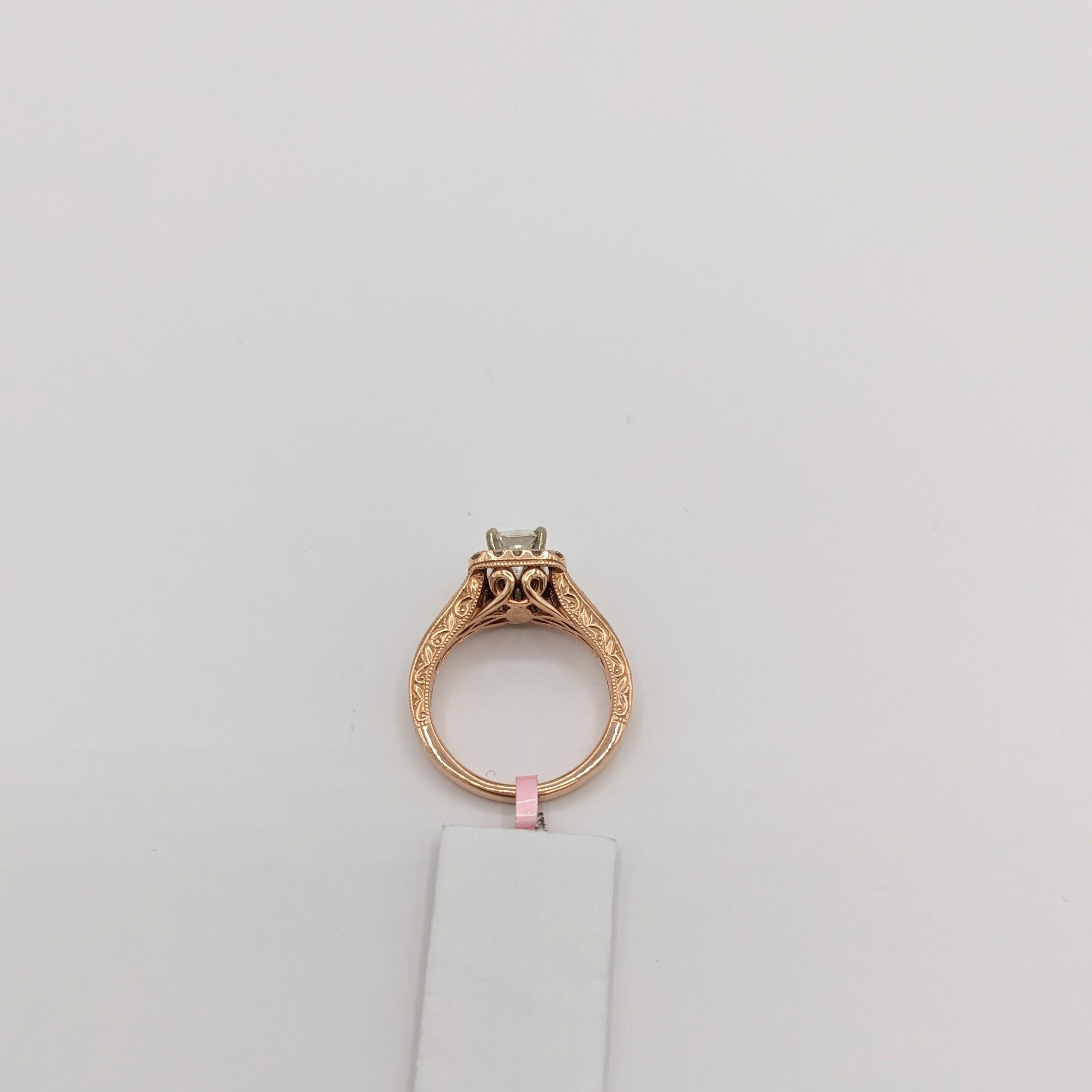 Women's or Men's IGI White Diamond Radiant Engagement Ring in 14K Rose Gold For Sale