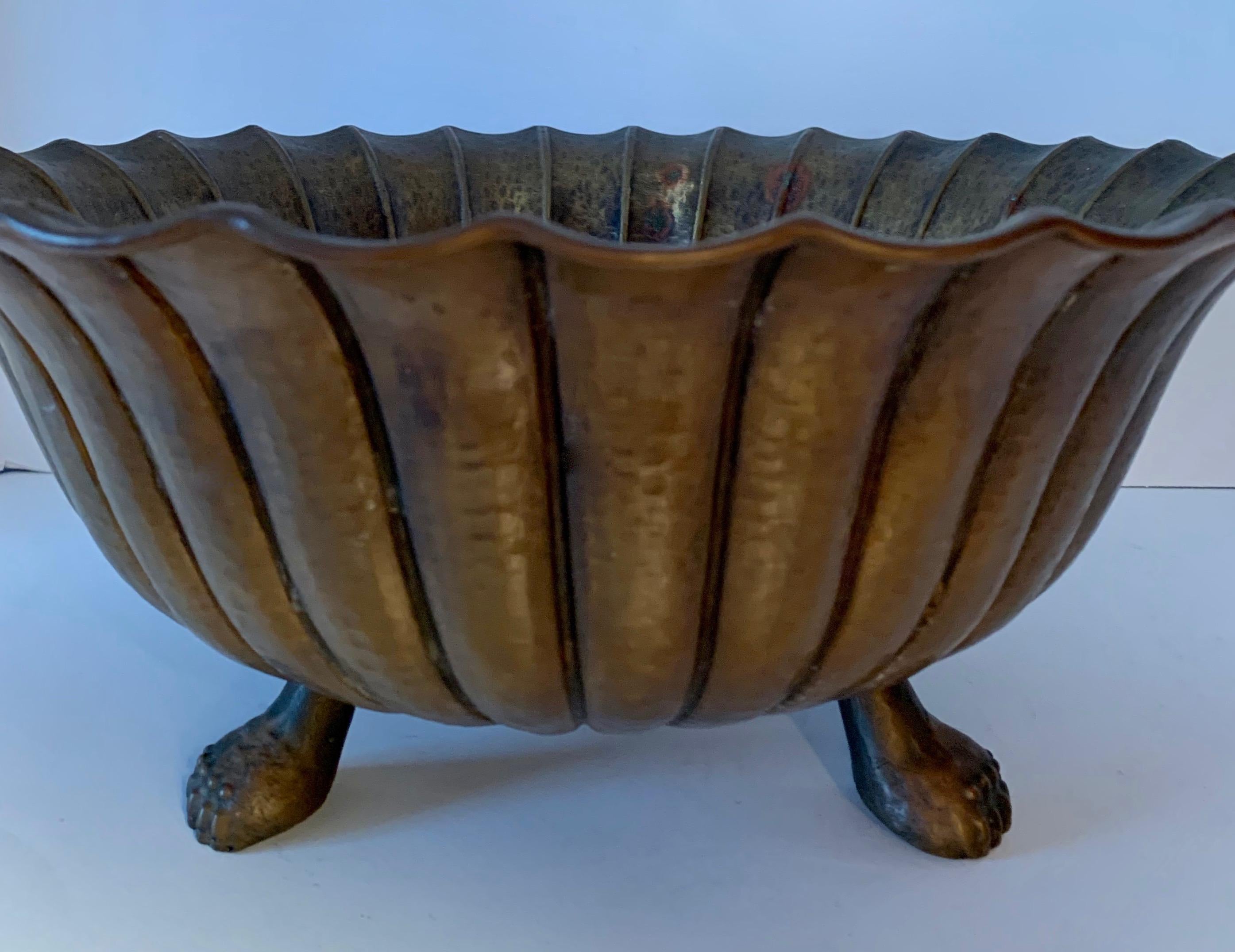 Mid-Century Modern Italian Designed Egidio Casagrande Hammered Brass Footed Bowl For Sale