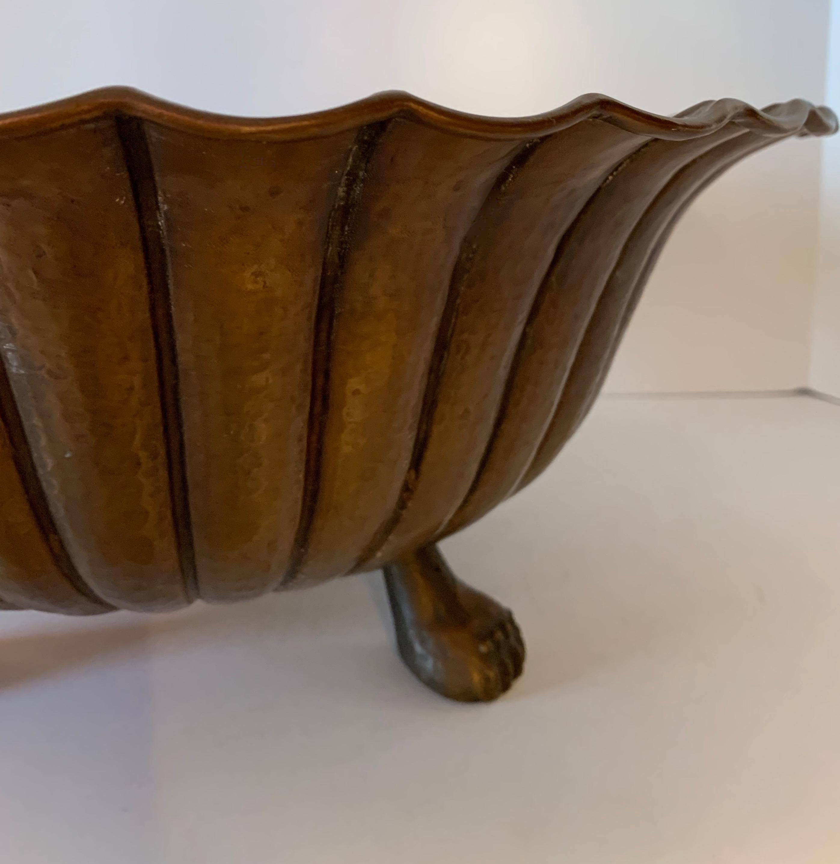 20th Century Italian Designed Egidio Casagrande Hammered Brass Footed Bowl For Sale