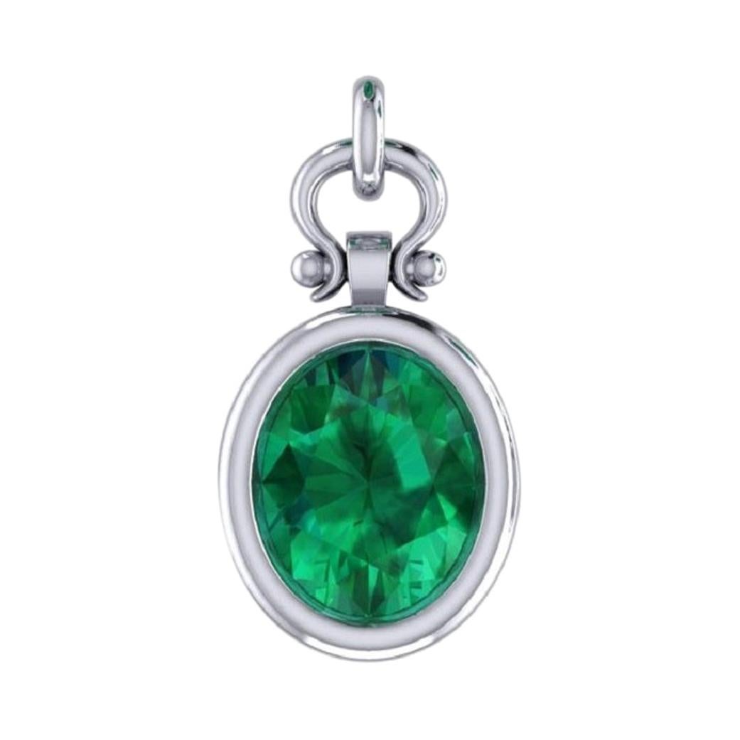 IGITL Certified 2.16 Carat Oval Emerald Pendant Necklace in 18k For Sale