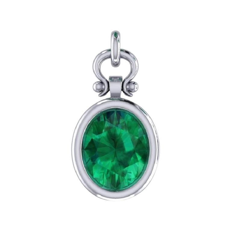 IGITL Certified 2.38 Carat Oval Cut Emerald Pendant Necklace in 18K For Sale