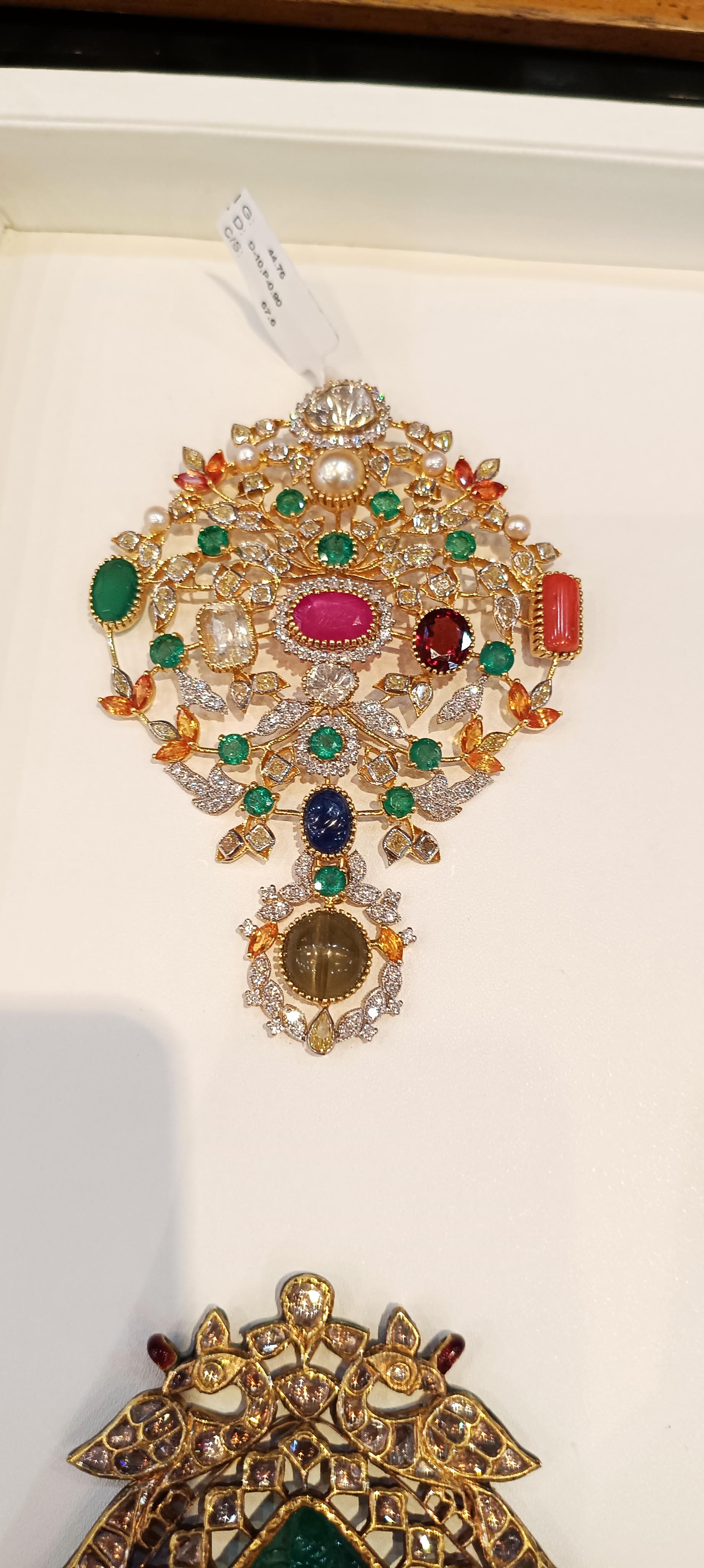 IGITL Certificado 250 quilates Antiguo Raro Collar Esmeralda Colombina Oro 22k 16