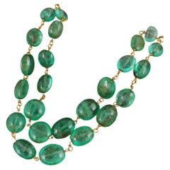 IGITL Certified 250 carats Antique Rare Columbian Emerald necklace 22k Gold 16"