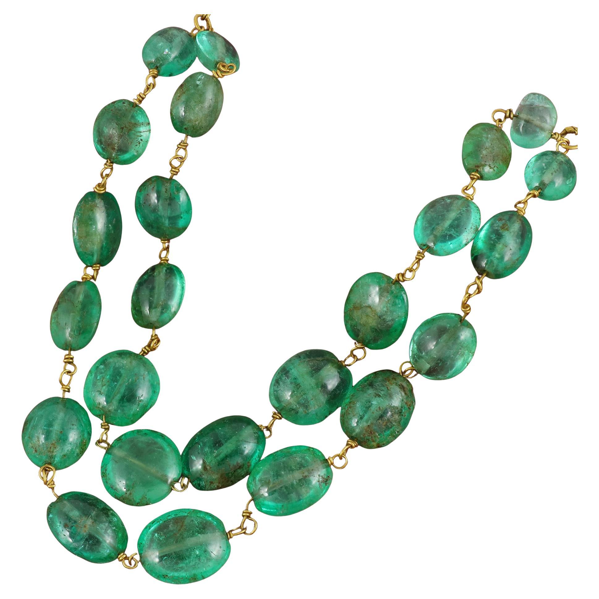 IGITL Certificado 250 quilates Antiguo Raro Collar Esmeralda Colombina Oro 22k 16"