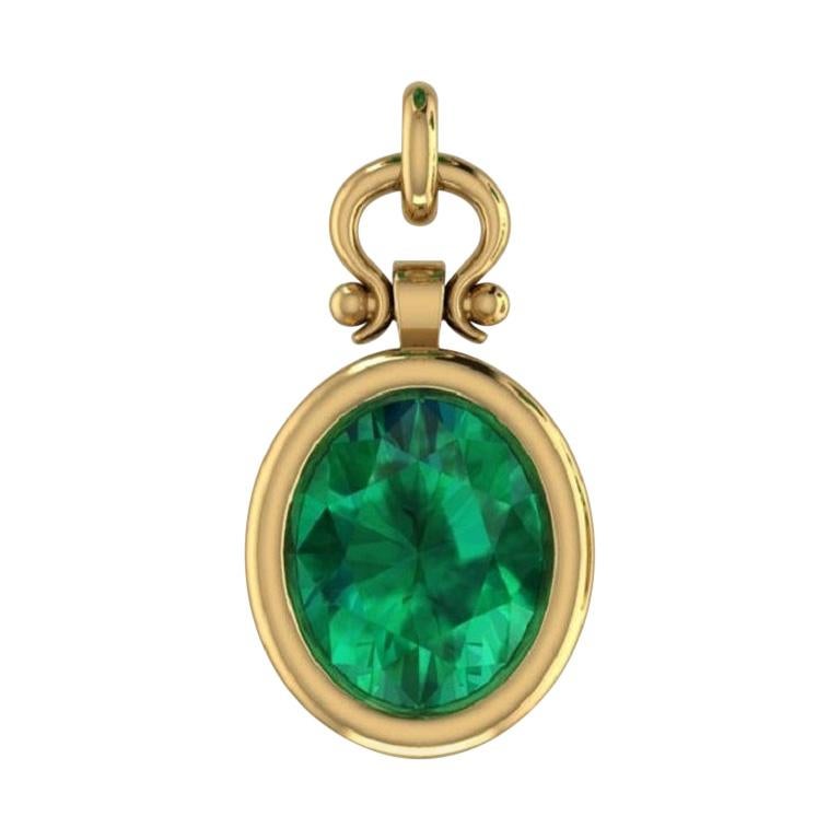 IGITL Certified 2.69 Carat Oval Cut Emerald Pendant Necklace in 18k For Sale