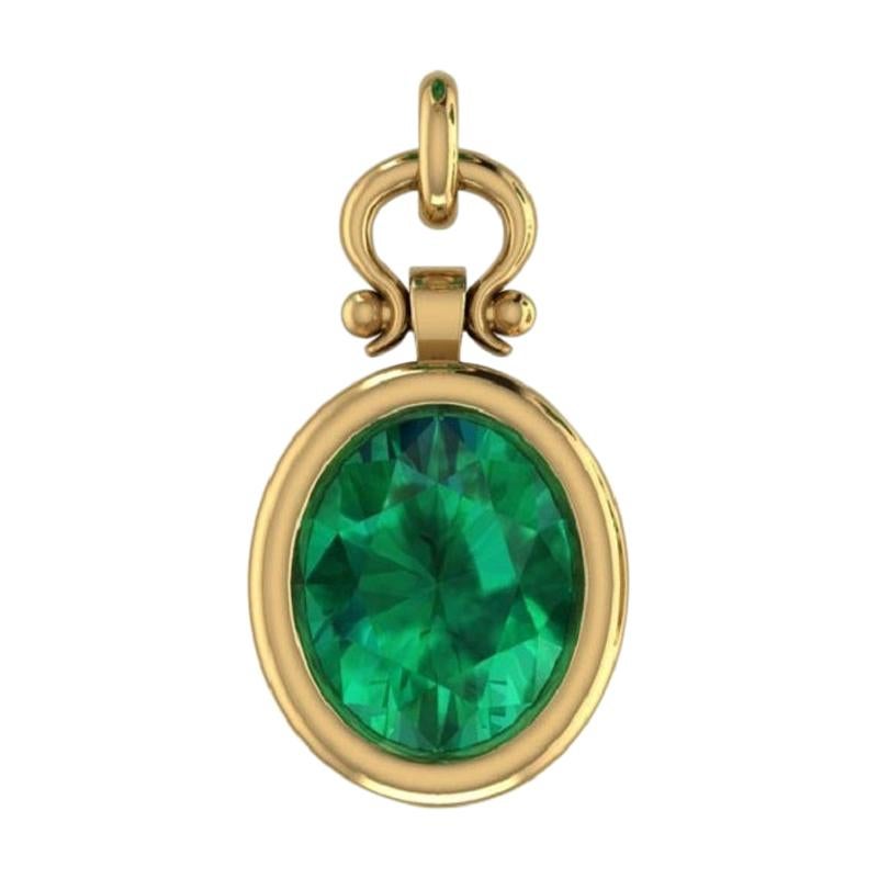 IGITL Certified 2.73 Carat Oval Cut Emerald Pendant Necklace in 18k For Sale