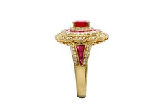 0.76 Carat Oval Ruby Baguette Diamond 14 Karat Yellow Gold Cocktail Ring