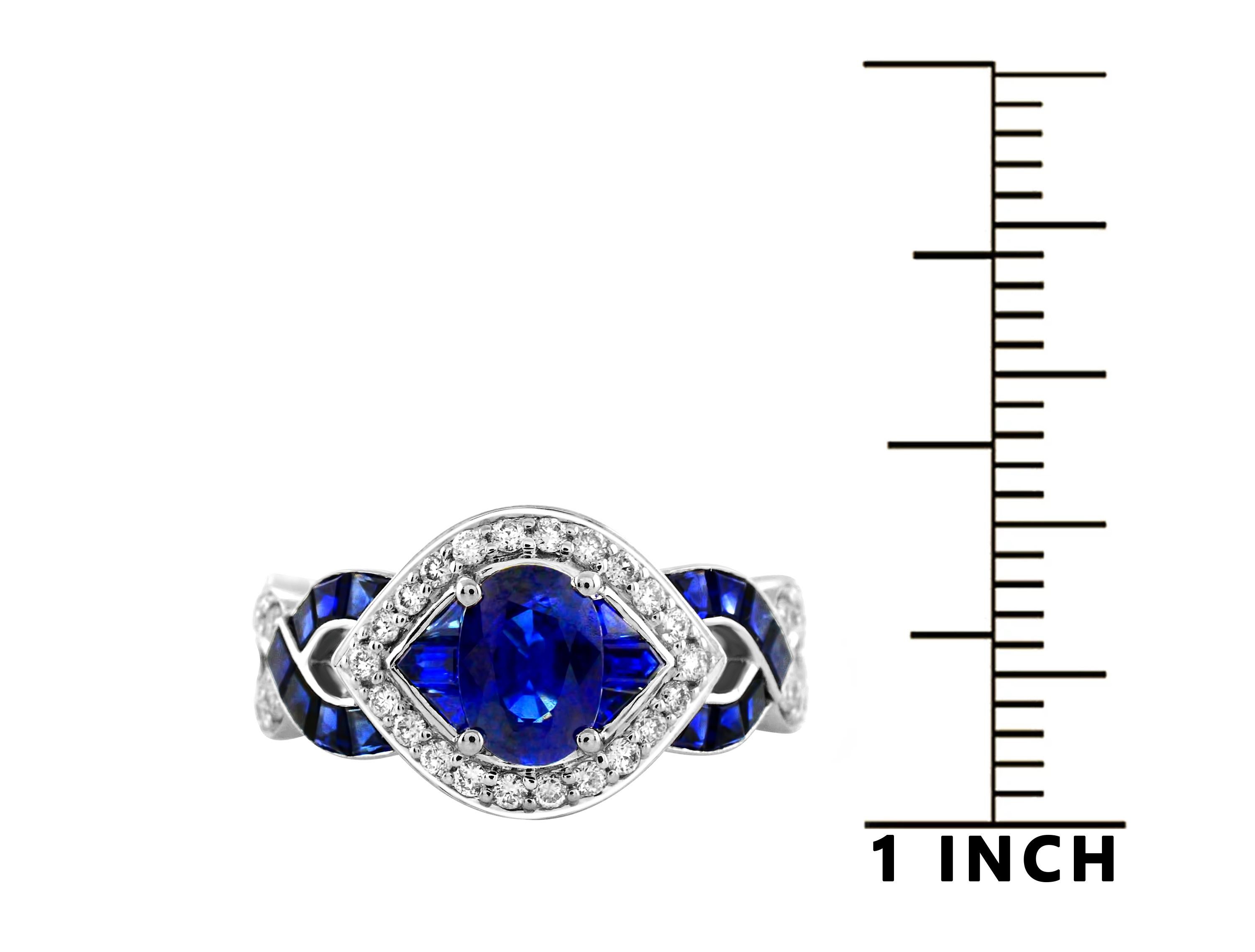 Women's 1.10 Oval Sapphire Openwork 14Karat White Gold Criss Cross diamond band ring For Sale