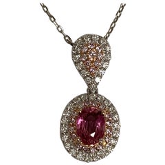 IGL Certified 1.13 Carat Padpardscha Sapphire and Diamond Pendant