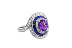 1.24 Carat Oval Purple Sapphire Blue Sapphire 14Karat White Gold Cocktail Ring