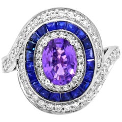 1.24 Carat Oval Purple Sapphire Blue Sapphire 14Karat White Gold Cocktail Ring