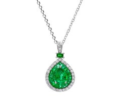IGL Certified 1.49 Carat Pear Emerald 0.53 Diamond 14K Pendant Necklace