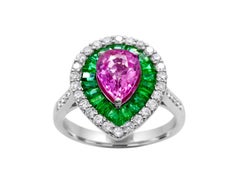1.60 Carat Pear Pink Sapphire Emerald Diamond 14Karat White Gold Cocktail Ring