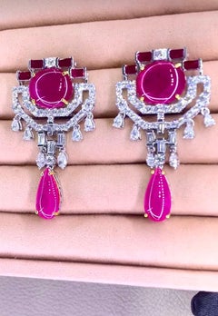 IGL Certified 22.90 Ct Burma Rubies 7.50 Ct Diamonds 18K Gold Earrings